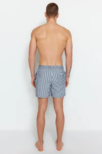 MAN Navy Blue Striped seersucker Material Swimsuit Swim Shorts - Image 8