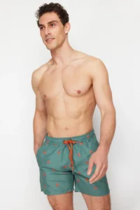 MAN Green Standard Fit Patterned Crab Patterned Swim Shorts - Image 2