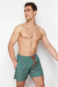 MAN Green Standard Fit Patterned Crab Patterned Swim Shorts - Image 3