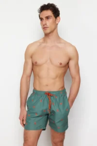 MAN Green Standard Fit Patterned Crab Patterned Swim Shorts - Image 4