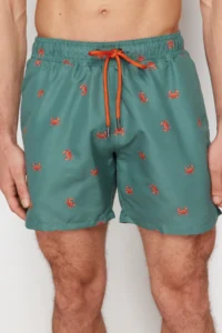 MAN Green Standard Fit Patterned Crab Patterned Swim Shorts - Image 5