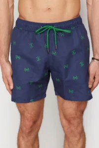 MAN Navy Blue Standard Fit Crab Patterned Swimsuit Swim Shorts - Image 5