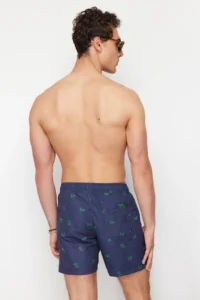 MAN Navy Blue Standard Fit Crab Patterned Swimsuit Swim Shorts - Image 6