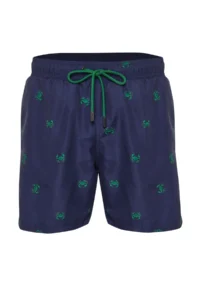 MAN Navy Blue Standard Fit Crab Patterned Swimsuit Swim Shorts - Image 7