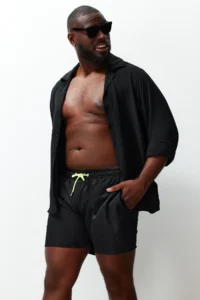 MAN Black Plus Size Standard Fit Swim Shorts - Image 2