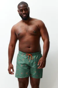 MAN Khaki Standard Size Crab Printed Plus Size Swimsuit Swim Shorts