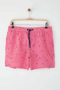 MAN Red Standard Size Striped Fish Patterned Swimsuit Swim Shorts