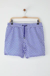MAN Navy Blue Standard Size Geometric Patterned Swimsuit Swim Shorts - Image 2