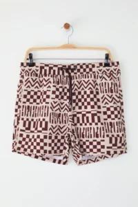 MAN Beige Standard Size Geometric Patterned Swimsuit Swim Shorts - Image 2