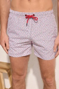 MAN Red Standard Fit MARINE Themed Fish Printed Swimsuit Swim Shorts - Image 3