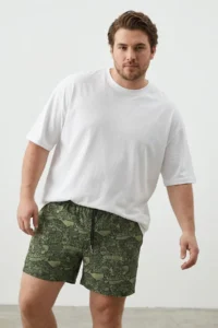 MAN Khaki Plus Size Patterned Swim Shorts - Image 2