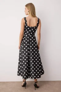 TRENDYOLMİLLA Black-WHITE Polka Dot  A-Cut Satin Weaving Chic Evening Gown Gece Graduation Dress - Image 5
