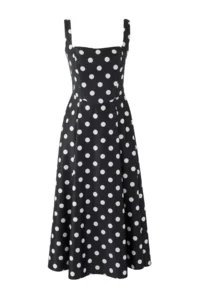 TRENDYOLMİLLA Black-WHITE Polka Dot  A-Cut Satin Weaving Chic Evening Gown Gece Graduation Dress - Image 6