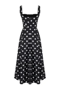 TRENDYOLMİLLA Black-WHITE Polka Dot  A-Cut Satin Weaving Chic Evening Gown Gece Graduation Dress - Image 7