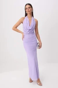 TRENDYOLMİLLA Lilac Stone Detailed Tulle Lined Maxi Evening Gown & Graduation Dress