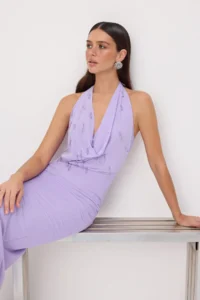 TRENDYOLMİLLA Lilac Stone Detailed Tulle Lined Maxi Evening Gown & Graduation Dress - Image 2