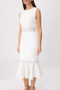 TRENDYOLMİLLA WHITE Lace Detailed Weaving Midi Lined Elegant/Evening Dress - Image 3