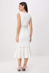 TRENDYOLMİLLA WHITE Lace Detailed Weaving Midi Lined Elegant/Evening Dress - Image 4