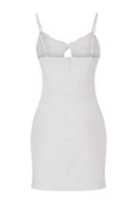 TRENDYOLMİLLA WHITE ROSE Detailed Lined Mini Dress - Image 3
