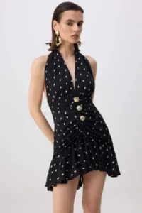 TRENDYOLMİLLA Black Polka Dot Siphon Lined Mini Chic Dress