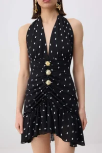 TRENDYOLMİLLA Black Polka Dot Siphon Lined Mini Chic Dress - Image 3