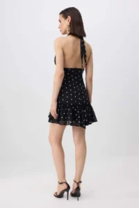 TRENDYOLMİLLA Black Polka Dot Siphon Lined Mini Chic Dress - Image 4