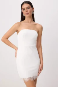 TRENDYOLMİLLA WHITE Lace Detailed Weaving Lined Mini Dress - Image 3