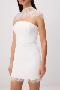 TRENDYOLMİLLA WHITE Lace Detailed Weaving Lined Mini Dress - Image 4
