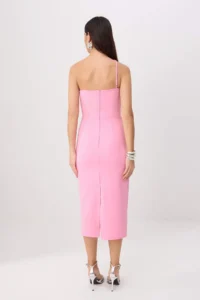TRENDYOLMİLLA Pink Floral Appliqued Weaving Finike Midi Lined Dress - Image 4