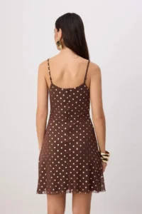 TRENDYOLMİLLA Brown Sleeveless Off-Shoulder Neck Polka Dot Tulle Mini Lined Dress - Image 4
