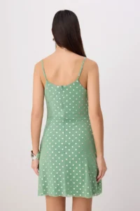 TRENDYOLMİLLA Light Green Sleeveless Off-Shoulder Neck Polka Dot Tulle Mini Lined Dress - Image 4