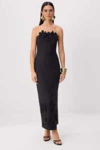 TRENDYOLMİLLA Black 3D Floral Detailed Weaving Maxi Unlined Dress