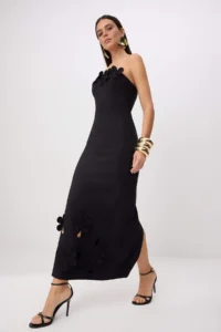 TRENDYOLMİLLA Black 3D Floral Detailed Weaving Maxi Unlined Dress - Image 2