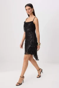 TRENDYOLMİLLA Black Asymmetric Detailed sequined Short / Mini Dress