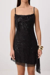 TRENDYOLMİLLA Black Asymmetric Detailed sequined Short / Mini Dress - Image 3