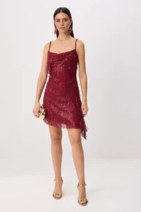 TRENDYOLMİLLA Burgundy Asymmetric Detailed sequined Short / Mini Dress