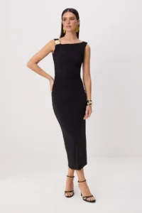 TRENDYOLMİLLA Black Accessory Detailed Maxi bodycone/Fitting Dress