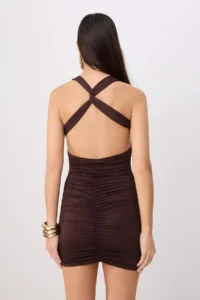 TRENDYOLMİLLA Brown Accessory Detailed Drapeli Short/Mini Dress - Image 4