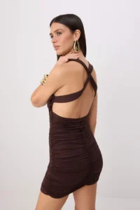 TRENDYOLMİLLA Brown Accessory Detailed Drapeli Short/Mini Dress - Image 5