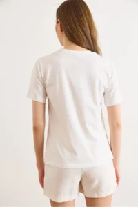 Olalook Women's White Love Scallop Detailed Cotton T-Shirt - Image 6