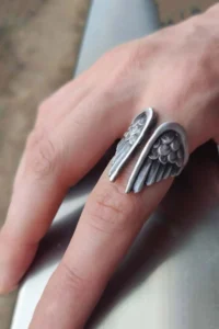 The Collection Women Antique Silver Plated Angel Wing Ring
