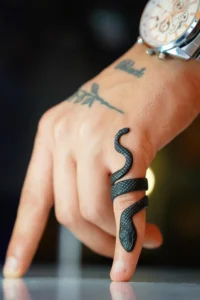 The Collection Adjustable Black Plated Ring with Snake Figure