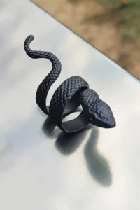 The Collection Adjustable Black Plated Ring with Snake Figure - Image 2