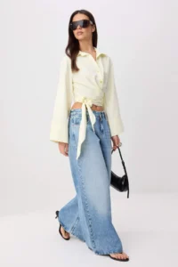 TRENDYOLMİLLA Light Yellow Binding Detailed Weaving Shirt - Image 2