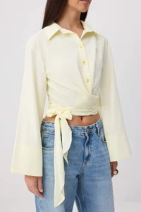 TRENDYOLMİLLA Light Yellow Binding Detailed Weaving Shirt - Image 3