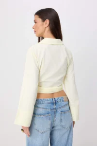 TRENDYOLMİLLA Light Yellow Binding Detailed Weaving Shirt - Image 4