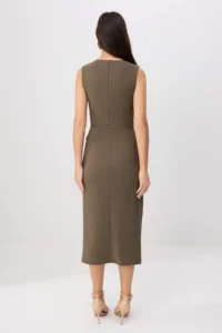 TRENDYOLMİLLA Khaki Arched Accessory Detailed Midi Weaving Dress - Image 4