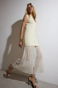 TRENDYOLMİLLA Ecru Tulle Garnili Maxi Knitwear LONG Dress - Image 2