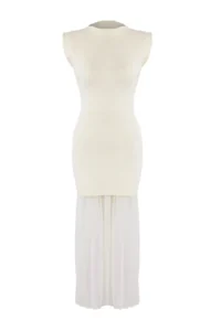 TRENDYOLMİLLA Ecru Tulle Garnili Maxi Knitwear LONG Dress - Image 5