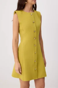 TRENDYOLMİLLA Oil Green Plain Accessory Detailed Short / Mini Weaving Dress - Image 3